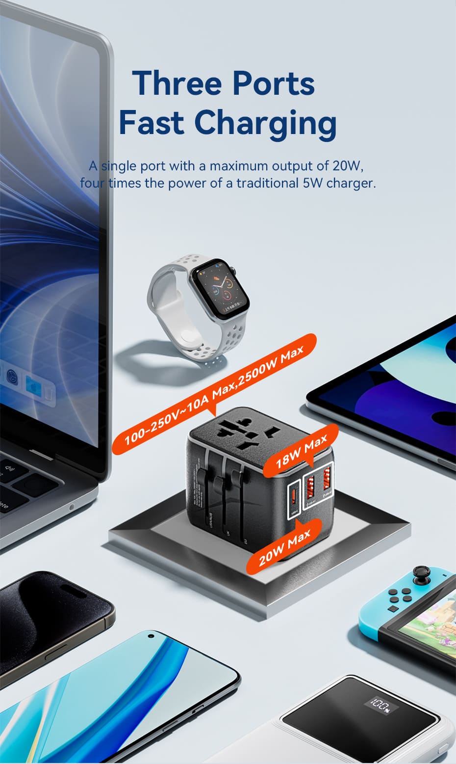 VENTION FJEB0 Universal Travel Adapter 3-Ports PD20W & QC18W Fast Charging Buy VENTION FJEB0 Universal Travel Adapter 3-Ports PD20W & QC18W Fast Charging Online in Pakistan - UGREEN PK