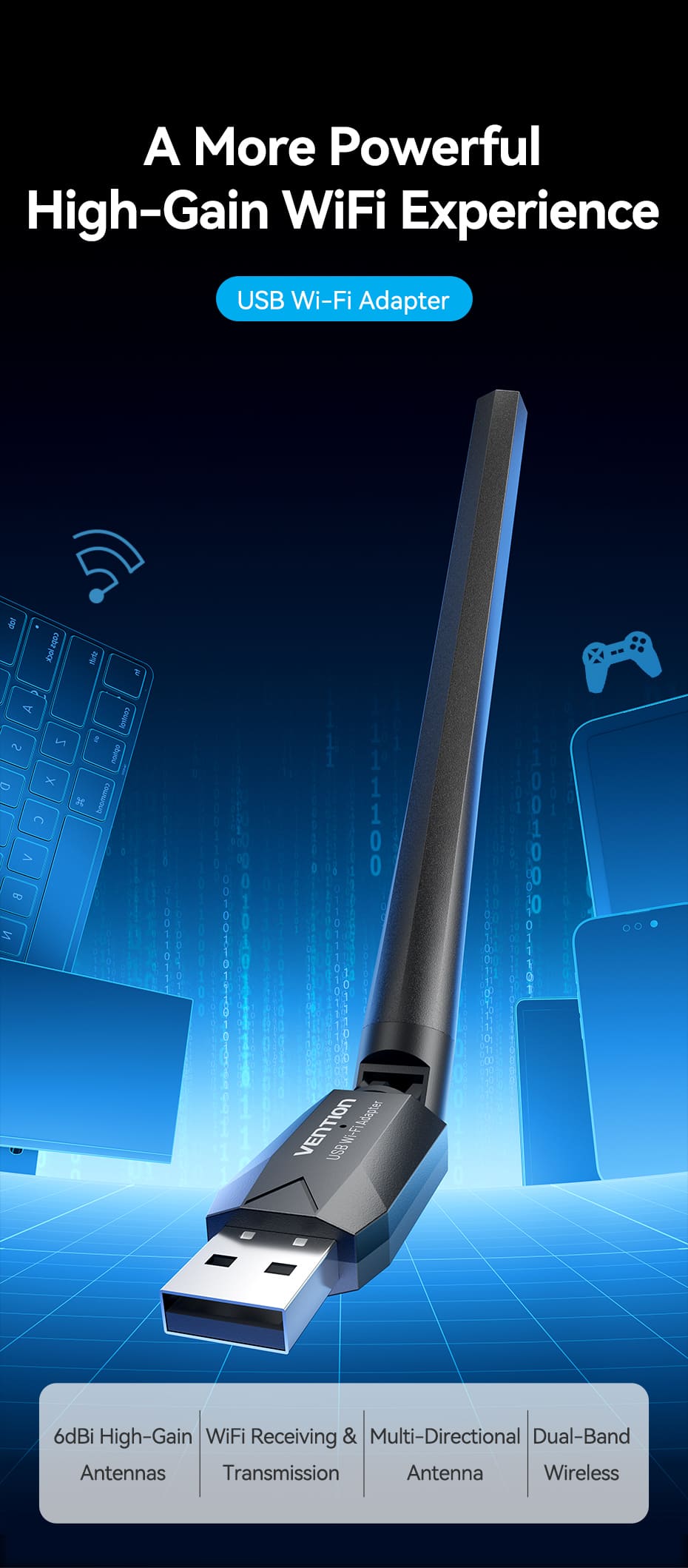 VENTION KDTB0 USB Wi-Fi Adapter 650 Mbps 6dBi High-Gain Antenna Buy VENTION KDTB0 USB Wi-Fi Adapter 650 Mbps 6dBi High-Gain Antenna Online in Pakistan - UGREEN PK