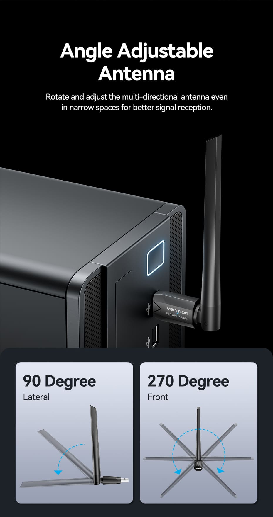 VENTION KDTB0 USB Wi-Fi Adapter 650 Mbps 6dBi High-Gain Antenna Buy VENTION KDTB0 USB Wi-Fi Adapter 650 Mbps 6dBi High-Gain Antenna Online in Pakistan - UGREEN PK