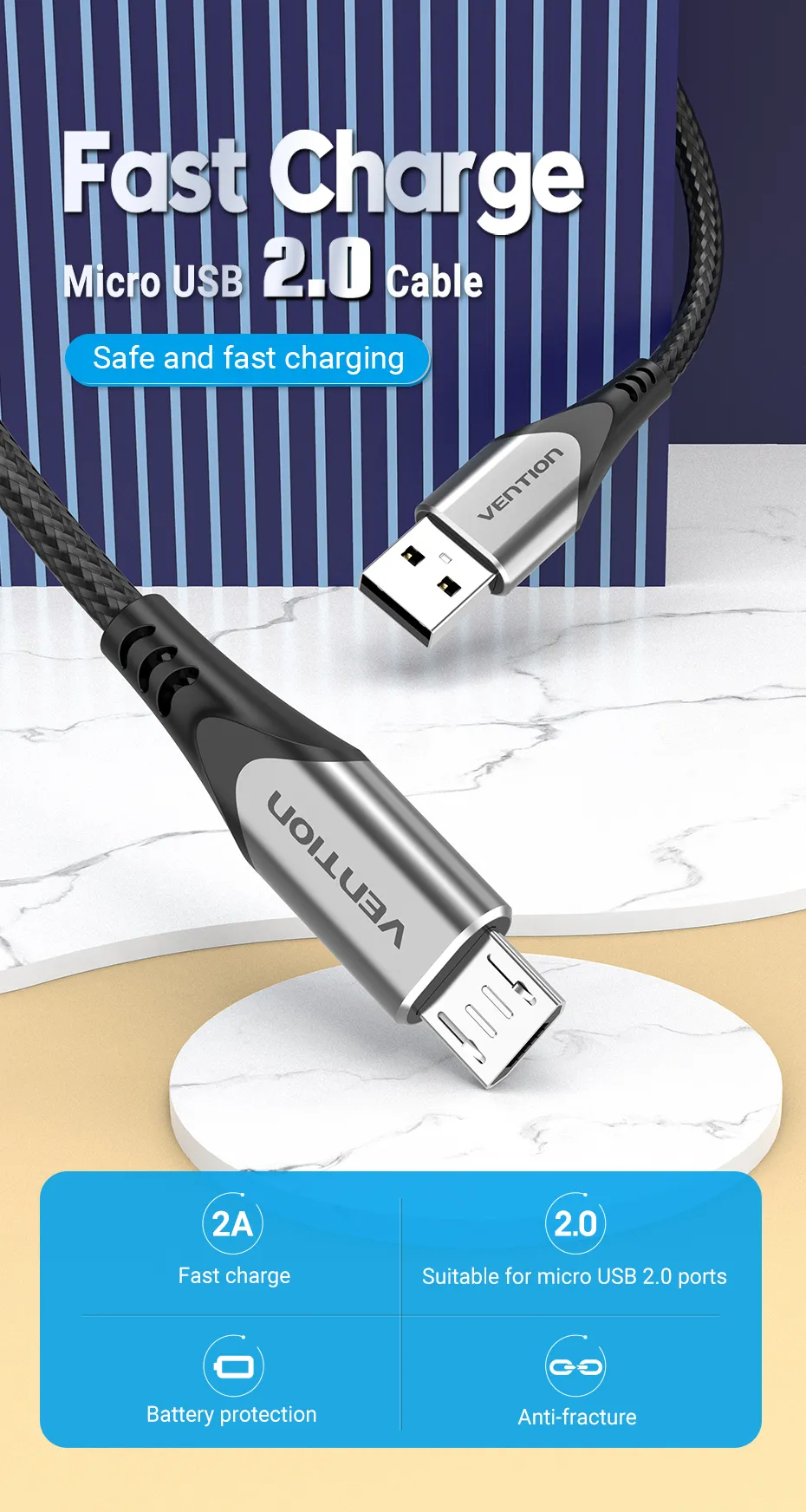 VENTION USB 2.0 A to Micro USB Cable 3A Fast Charging Nylon Braided & 480Mbps Data Transfer Buy VENTION USB 2.0 A to Micro USB Cable 3A Fast Charging Nylon Braided & 480Mbps Data Transfer Online in Pakistan - UGREEN PK