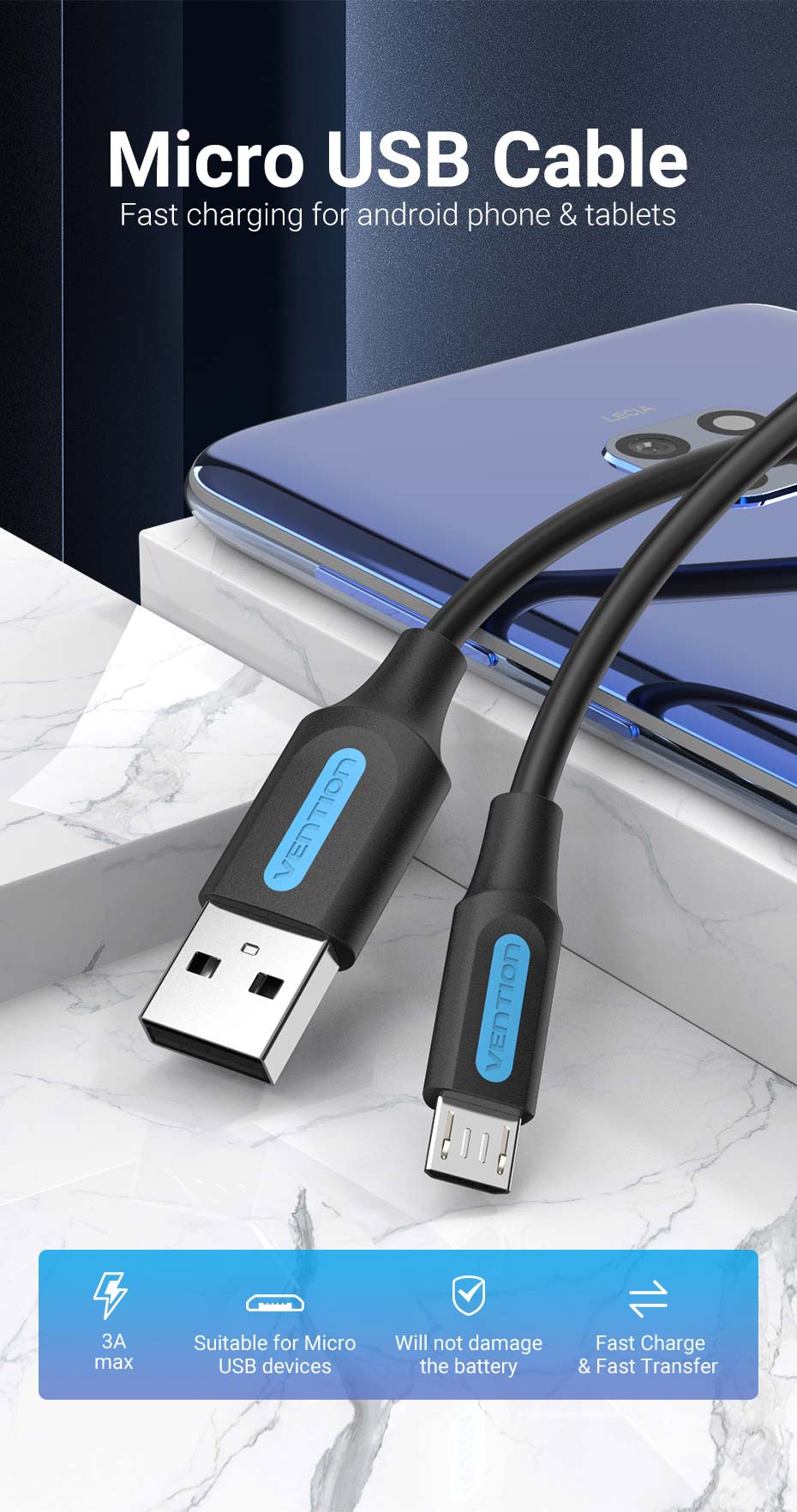 VENTION USB 2.0 A to Micro USB Cable 3A Fast Charging & 480Mbps Data Transfer Buy VENTION USB 2.0 A to Micro USB Cable 3A Fast Charging & 480Mbps Data Transfer Online in Pakistan - UGREEN PK
