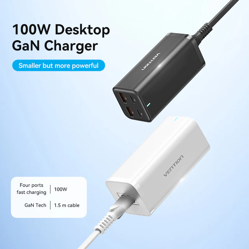 Buy VENTION FBSBG-US 100W Desktop Charger 4-Port USB GaN Charger (US Plug) Online in Pakistan - UGREEN PK