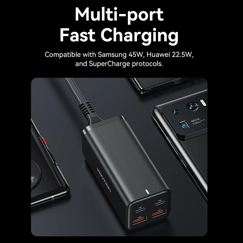 Buy VENTION FBSBG-US 100W Desktop Charger 4-Port USB GaN Charger (US Plug) Online in Pakistan - UGREEN PK
