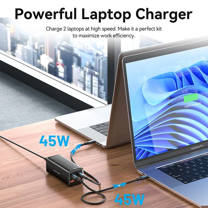 Buy VENTION FBSBG-US 100W Desktop Charger 4-Port USB GaN Charger (US Plug) Online in Pakistan - UGREEN PK