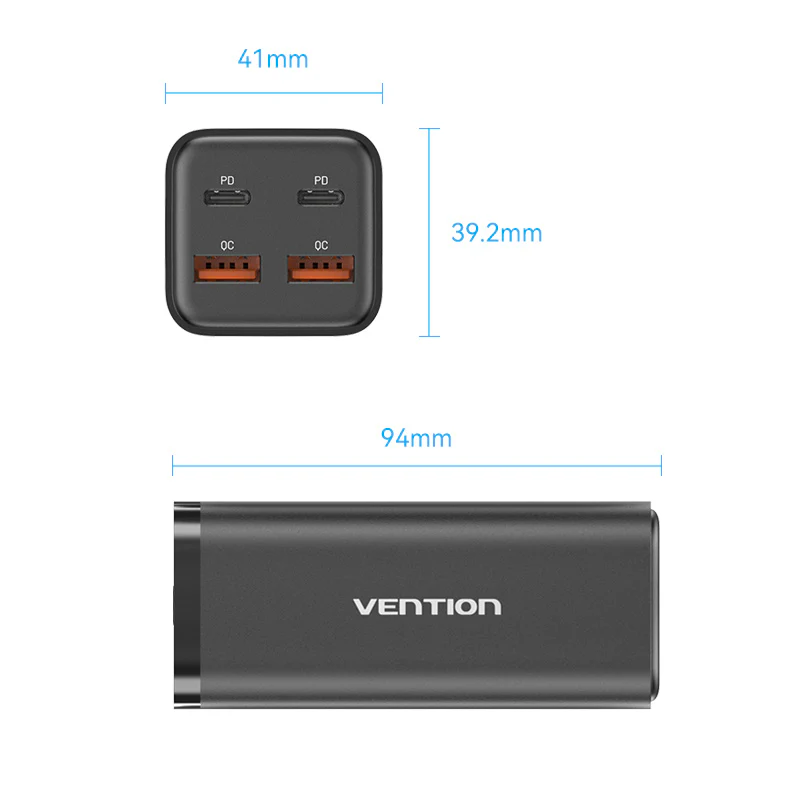 Buy VENTION FBSBG-US 100W Desktop Charger 4-Port USB GaN Charger (US Plug) Online in Pakistan - UGREEN PK