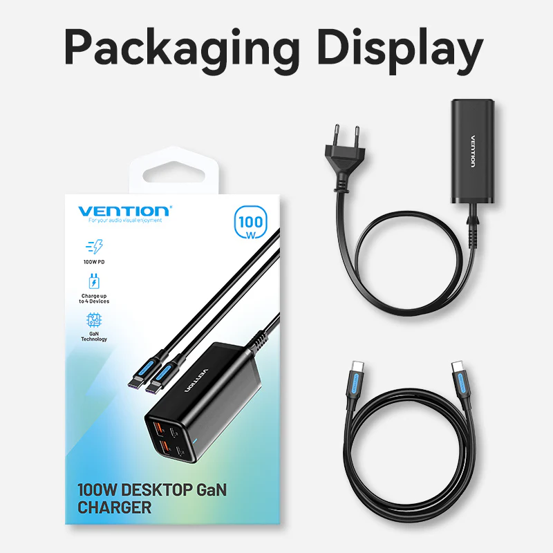 Buy VENTION FBSBG-US 100W Desktop Charger 4-Port USB GaN Charger (US Plug) Online in Pakistan - UGREEN PK
