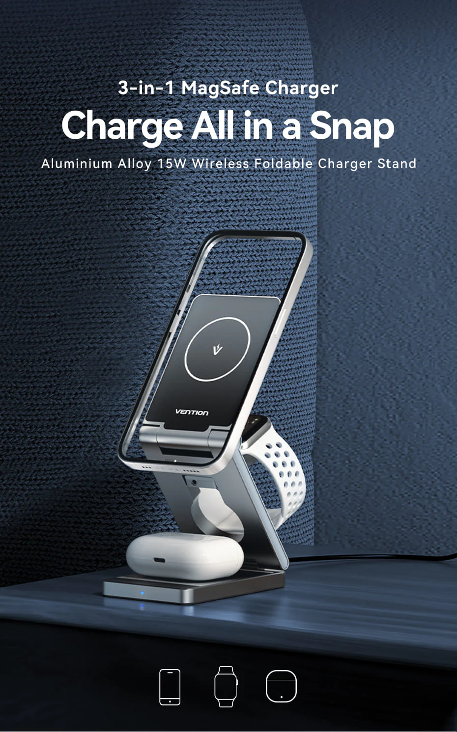 VENTION FGFH0 3-in-1 15W Wireless Charger Stand with MagSafe Buy VENTION FGFH0 3-in-1 15W Wireless Charger Stand with MagSafe Online in Pakistan - UGREEN PK