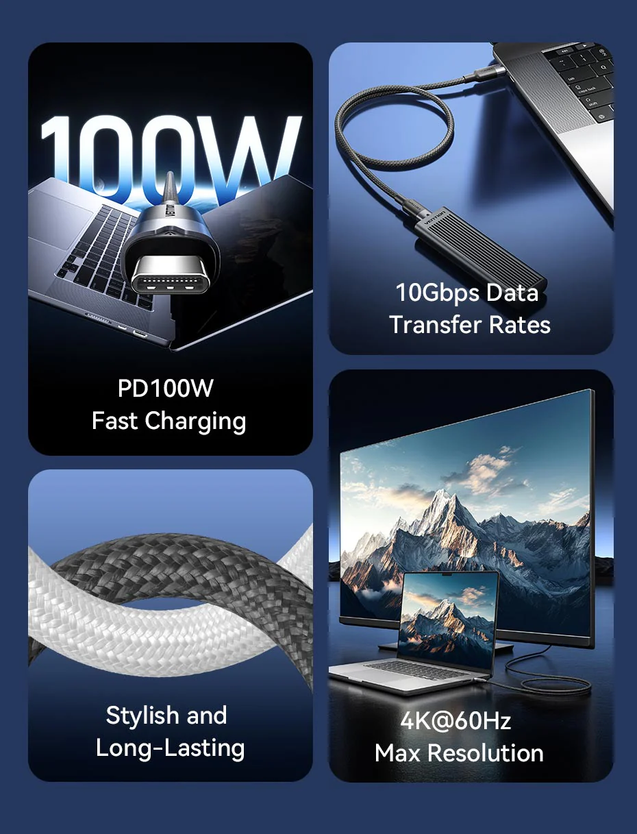 VENTION USB 3.2 Gen2 Type-C to Type-C Cable 10Gbps, 5A, 4K@60Hz Buy VENTION USB 3.2 Gen2 Type-C to Type-C Cable 10Gbps, 5A, 4K@60Hz Online in Pakistan - UGREEN PK