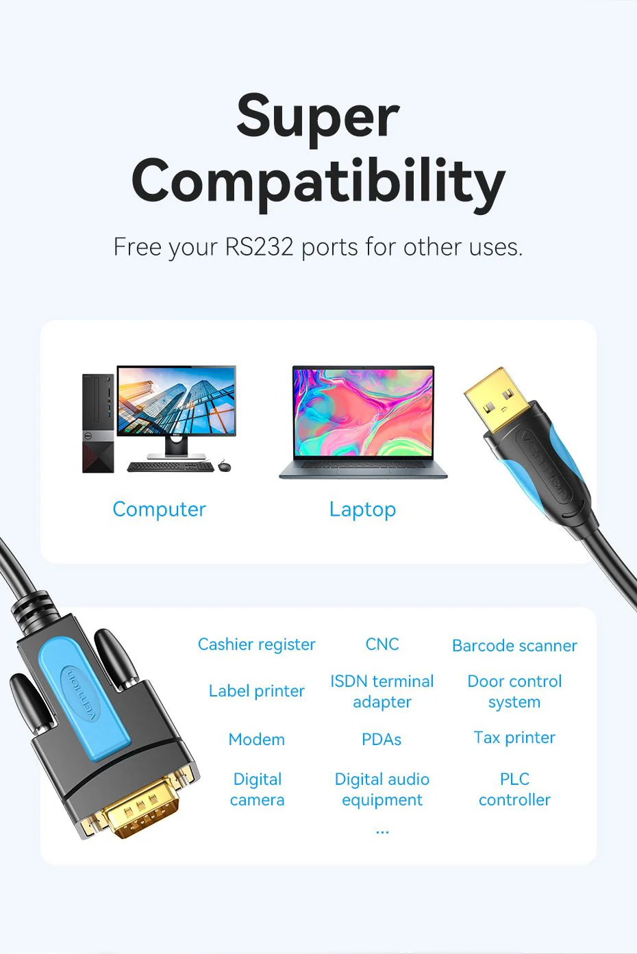 VENTION USB to Serial RS232 DB9 Adapter Cable (1.5 Meter) Gold Platted Connector Buy VENTION USB to Serial RS232 DB9 Adapter Cable (1.5 Meter) Gold Platted Connector Online in Pakistan - UGREEN PK
