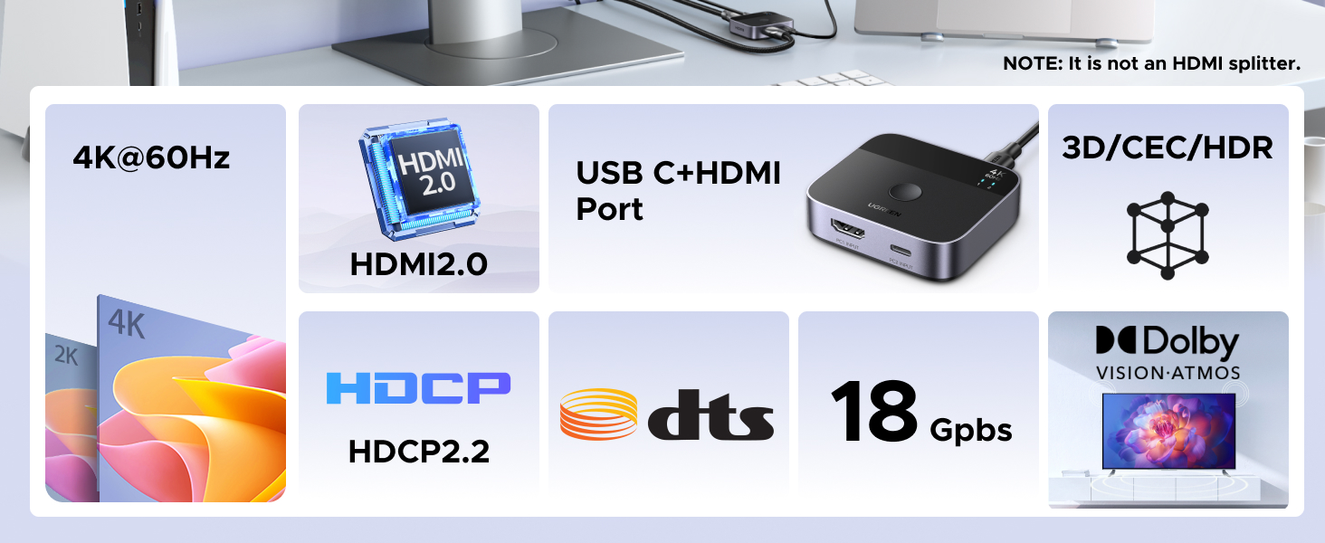 UGREEN 55452 USB-C+HDMI Switch 2-in-1 Out 4K@60Hz Aluminum Switcher for Laptops, MacBook Buy UGREEN 55452 USB-C+HDMI Switch 2-in-1 Out 4K@60Hz Aluminum Switcher for Laptops, MacBook Online in Pakistan - UGREEN PK