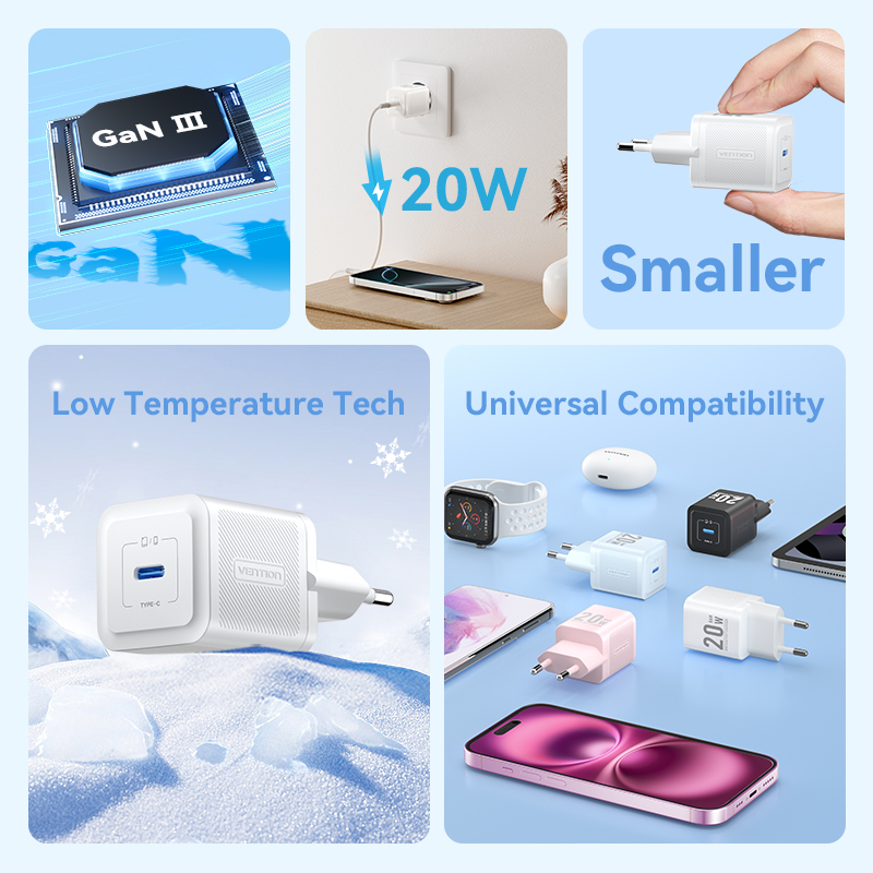 Buy VENTION 20W GaN Fast Mini Charger (US/EU/UK Plug) PD3.0, QC3.0 USB-C Wall Charger for iPhone 16/15/14 Pro Max, Samsung S25/S24 Ultra Online in Pakistan - UGREEN PK