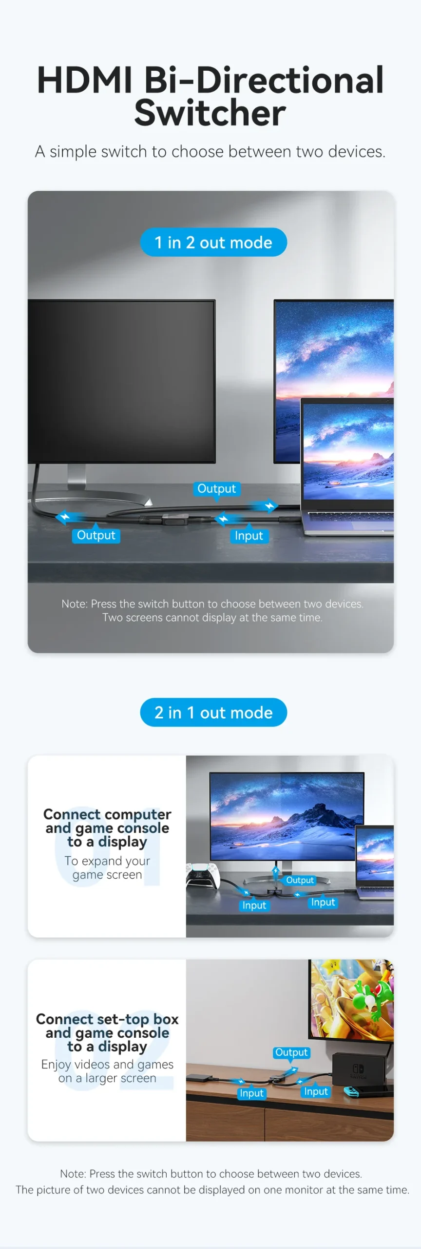 VENTION AKOB0 HDMI 2 In 1 Out 4K@60Hz Bi-Directional HDMI Switcher Buy VENTION AKOB0 HDMI 2 In 1 Out 4K@60Hz Bi-Directional HDMI Switcher Online in Pakistan - UGREEN PK
