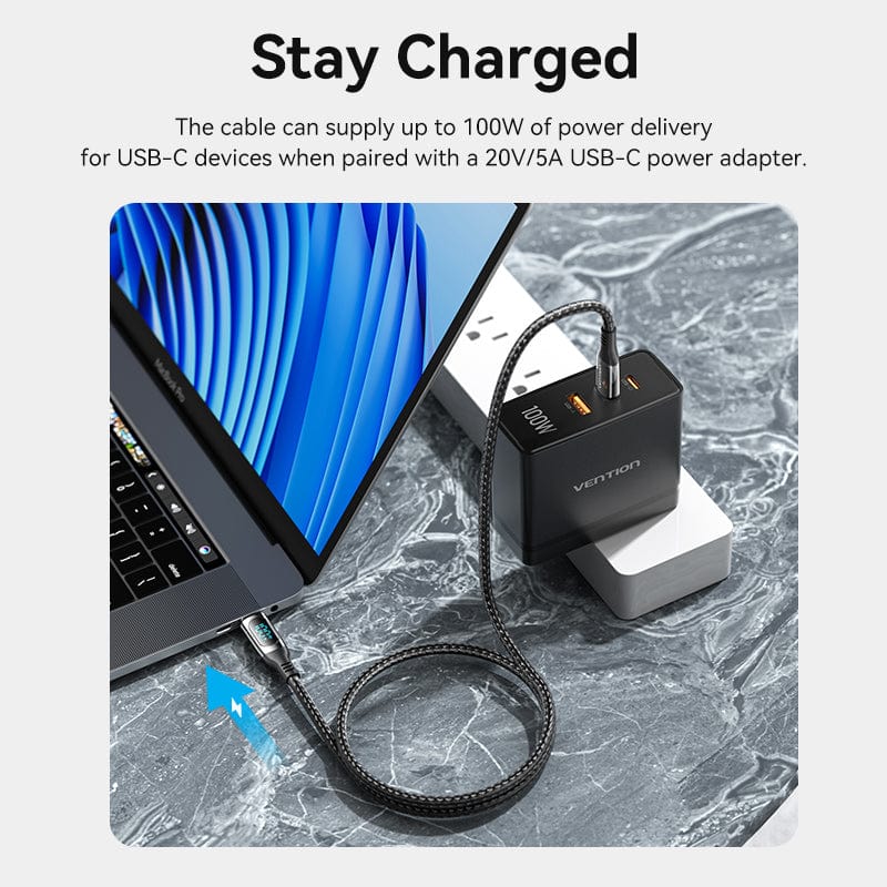 Buy VENTION TAYBAV 100W 5A USB-C to USB-C Cable (1.2 Meter) Smart LED Power Display for iPhone 16/15 Series Online in Pakistan - UGREEN PK
