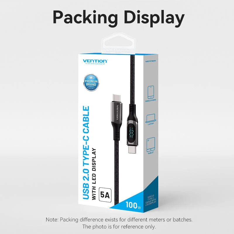 Buy VENTION TAYBAV 100W 5A USB-C to USB-C Cable (1.2 Meter) Smart LED Power Display for iPhone 16/15 Series Online in Pakistan - UGREEN PK