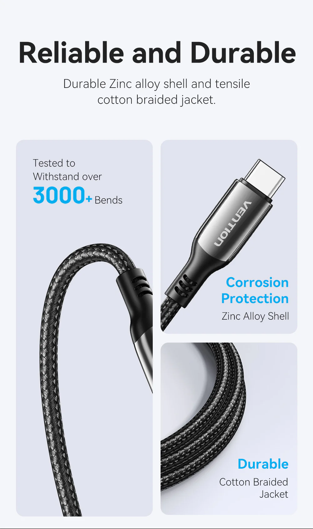 VENTION USB-C to USB-C Cable 100W 5A PD 3.0 Fast Charging Cable (E-Marker Chip) Nylon Braided for iPhone 16/15 Series Buy VENTION USB-C to USB-C Cable 100W 5A PD 3.0 Fast Charging Cable (E-Marker Chip) Nylon Braided for iPhone 16/15 Series Online in Pakistan - UGREEN PK