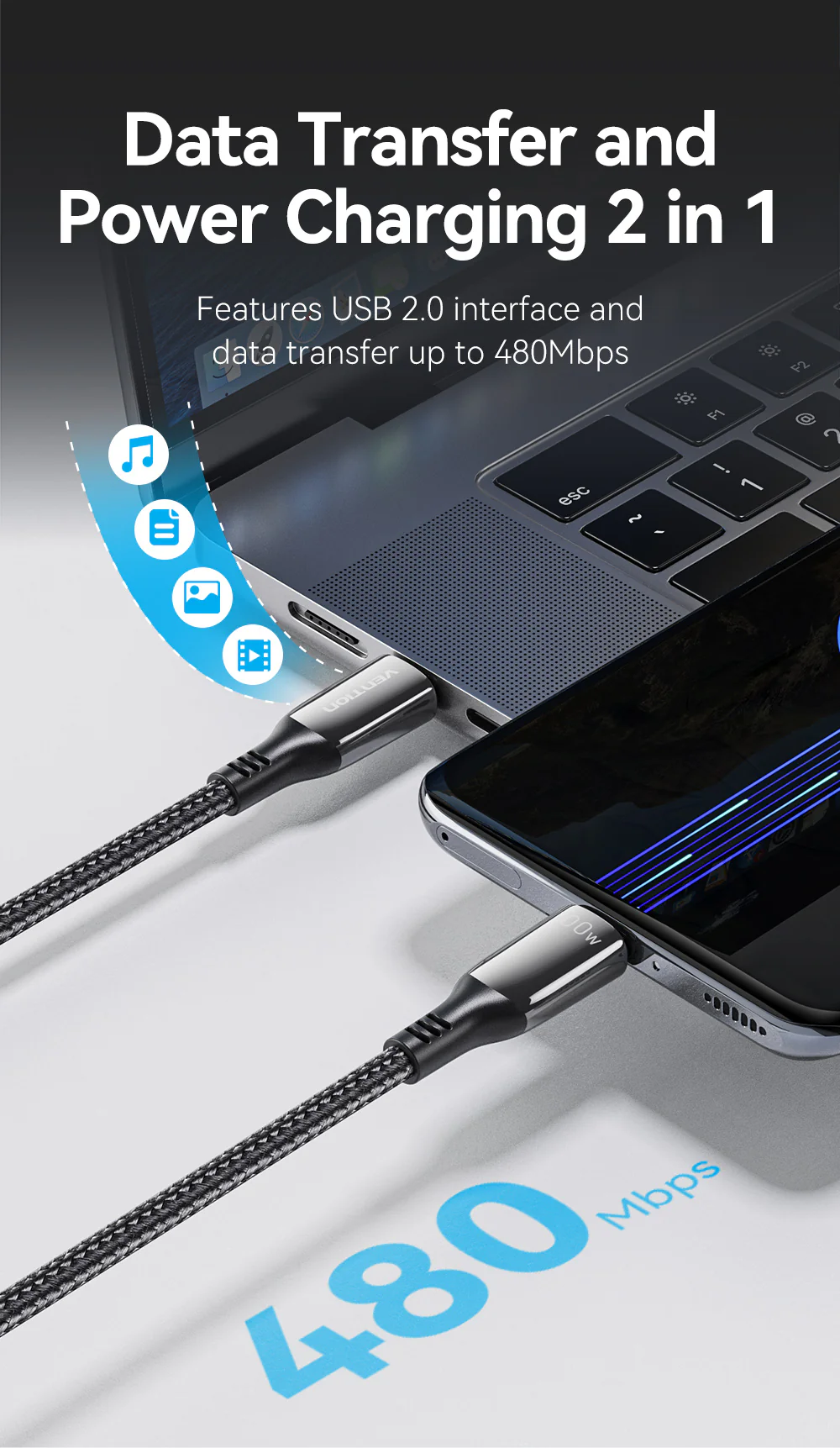 VENTION USB-C to USB-C Cable 100W 5A PD 3.0 Fast Charging Cable (E-Marker Chip) Nylon Braided for iPhone 16/15 Series Buy VENTION USB-C to USB-C Cable 100W 5A PD 3.0 Fast Charging Cable (E-Marker Chip) Nylon Braided for iPhone 16/15 Series Online in Pakistan - UGREEN PK