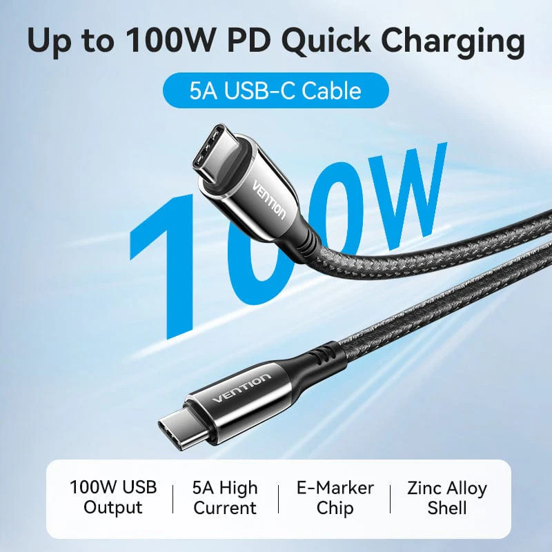 Buy VENTION USB-C to USB-C Cable 100W 5A PD 3.0 Fast Charging Cable (E-Marker Chip) Nylon Braided for iPhone 16/15 Series Online in Pakistan - UGREEN PK