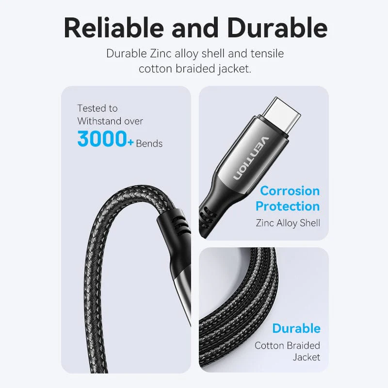 Buy VENTION USB-C to USB-C Cable 100W 5A PD 3.0 Fast Charging Cable (E-Marker Chip) Nylon Braided for iPhone 16/15 Series Online in Pakistan - UGREEN PK