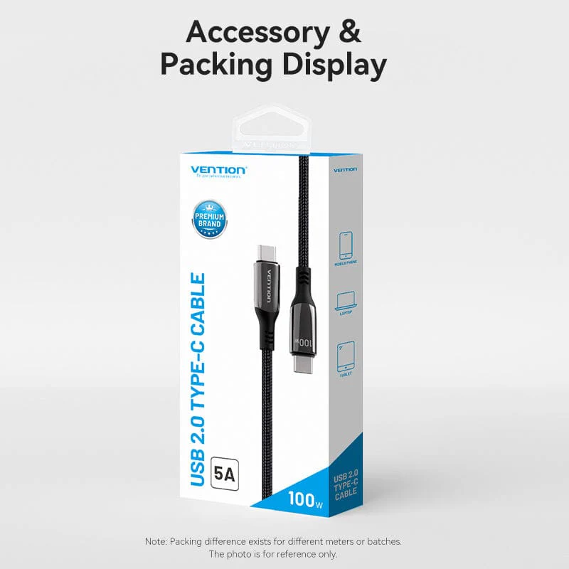 Buy VENTION USB-C to USB-C Cable 100W 5A PD 3.0 Fast Charging Cable (E-Marker Chip) Nylon Braided for iPhone 16/15 Series Online in Pakistan - UGREEN PK
