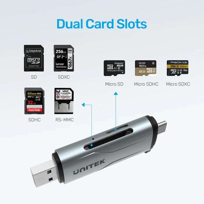 Buy UNITEK 2-in-1 USB-C & USB-A SD 3.0 Card Reader Dual-Slot for SD/TF Cards Compatible with Windows/Mac/Android Online in Pakistan - UGREEN PK