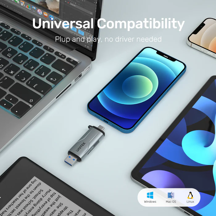 Buy UNITEK 2-in-1 USB-C & USB-A SD 3.0 Card Reader Dual-Slot for SD/TF Cards Compatible with Windows/Mac/Android Online in Pakistan - UGREEN PK