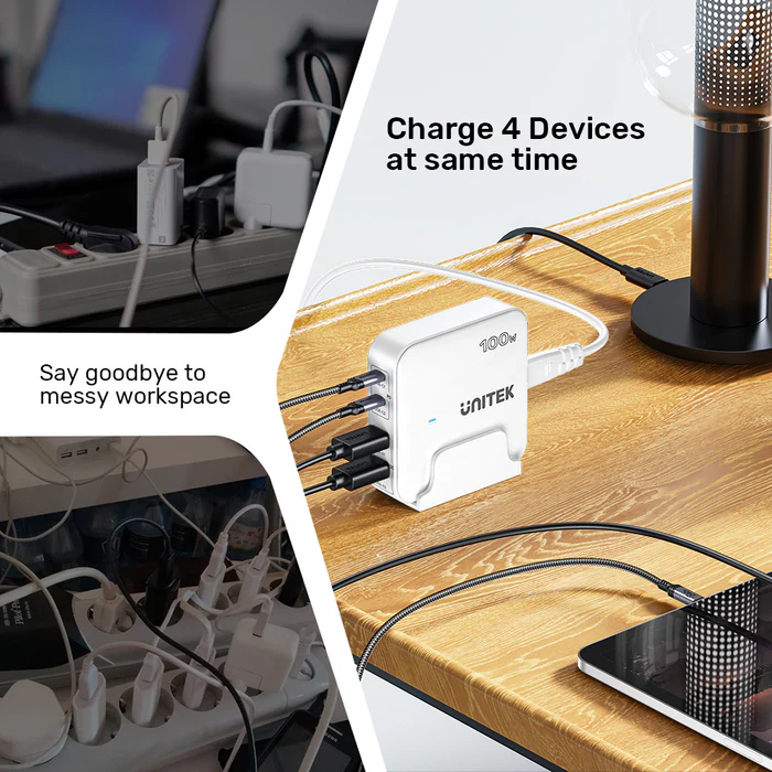 Buy UNITEK 100W Desktop GaN Charging Station 4-Port Fast Charger with Stand Online in Pakistan - UGREEN PK