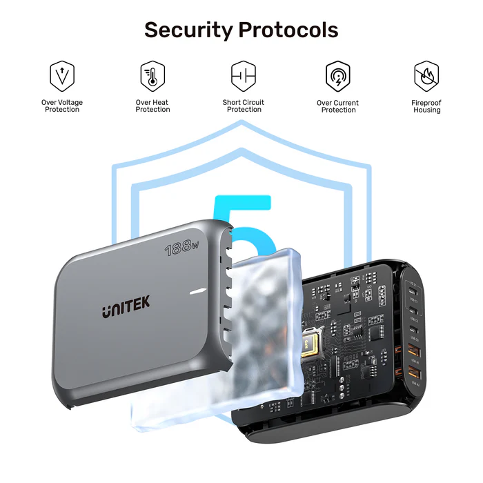 Buy UNITEK 188W PD3.1 Desktop GaN Charging Station 5-Port Laptop & Phone Charger Online in Pakistan - UGREEN PK
