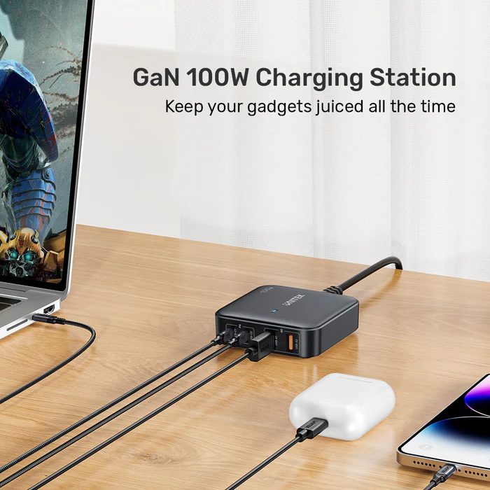Buy UNITEK 100W Desktop GaN Charging Station 4-Port Fast Charger with Stand Online in Pakistan - UGREEN PK
