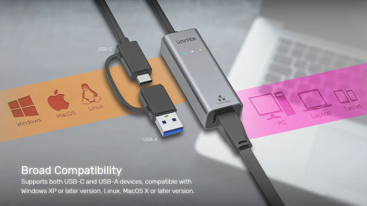 UNITEK USB-C to Gigabit Ethernet Adapter USB3.1 Gen1 1000Mbps RJ45 Network Dongle Compatible with MacBook Pro Buy UNITEK USB-C to Gigabit Ethernet Adapter USB3.1 Gen1 1000Mbps RJ45 Network Dongle Compatible with MacBook Pro Online in Pakistan - UGREEN PK