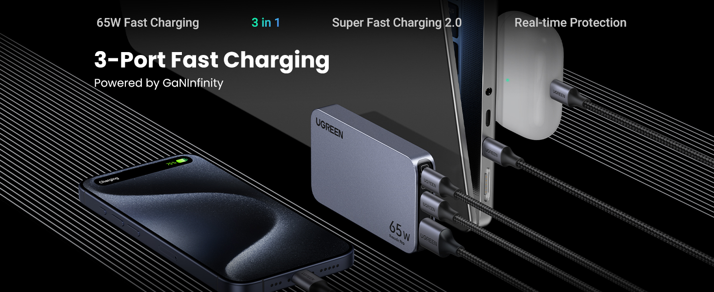 UGREEN 15816 Nexode Pro 65W GaN Charger 3-Port Flat Fast Wall Charger for MacBook Air, iPhone 16/15, Galaxy S24/S23 Buy UGREEN 15816 Nexode Pro 65W GaN Charger 3-Port Flat Fast Wall Charger for MacBook Air, iPhone 16/15, Galaxy S24/S23 Online in Pakistan - UGREEN PK