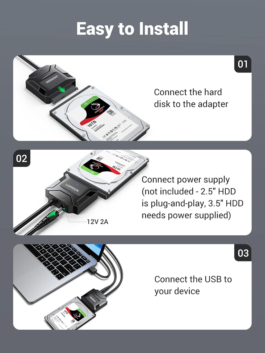 Buy UGREEN 20231 SATA to USB 3.0 Adapter Cable 5Gbps UASP Online in Pakistan - UGREEN PK