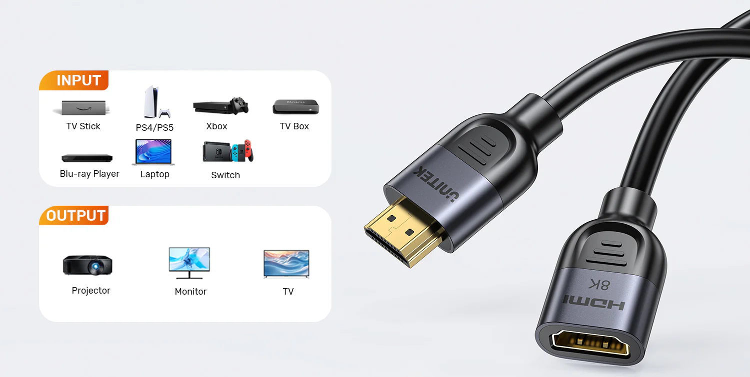 UNITEK Ultra Stream 8K HDMI Extension Cable (1 Meter) 8K@60Hz, 4K@120Hz Buy UNITEK Ultra Stream 8K HDMI Extension Cable (1 Meter) 8K@60Hz, 4K@120Hz Online in Pakistan - UGREEN PK