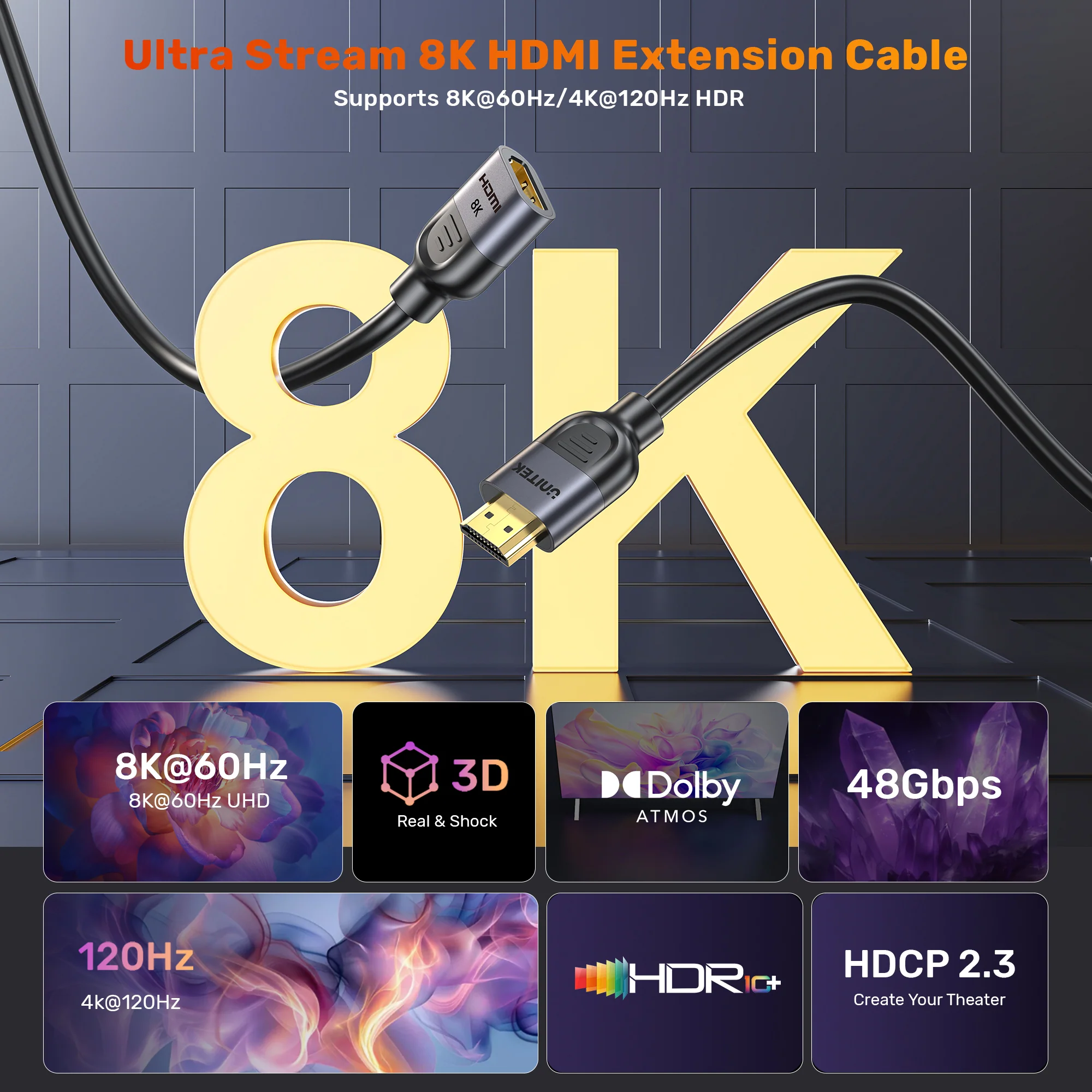 Buy UNITEK Ultra Stream 8K HDMI Extension Cable (1 Meter) 8K@60Hz, 4K@120Hz Online in Pakistan - UGREEN PK