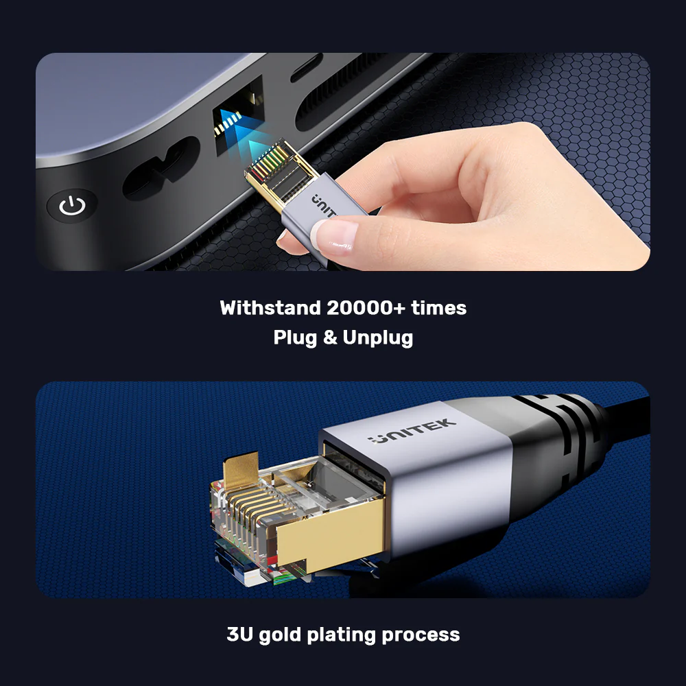 UNITEK Cat 8 Ethernet Cable 40Gbps 2000MHz S/FTP Double Shielding PoE Supported