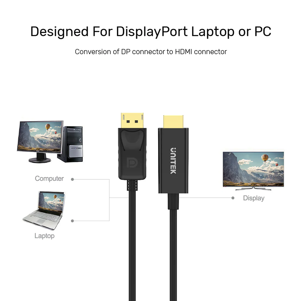 Buy UNITEK Y-5118CA DisplayPort to HDMI Cable (1.8 Meter) 1080P Full HD Online in Pakistan - UGREEN PK
