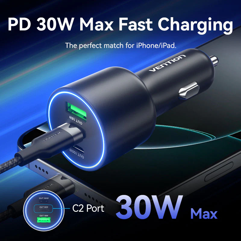 Buy VENTION FFQB0 100W USB C Car Charger Smart Trickle Charging Online in Pakistan - UGREEN PK