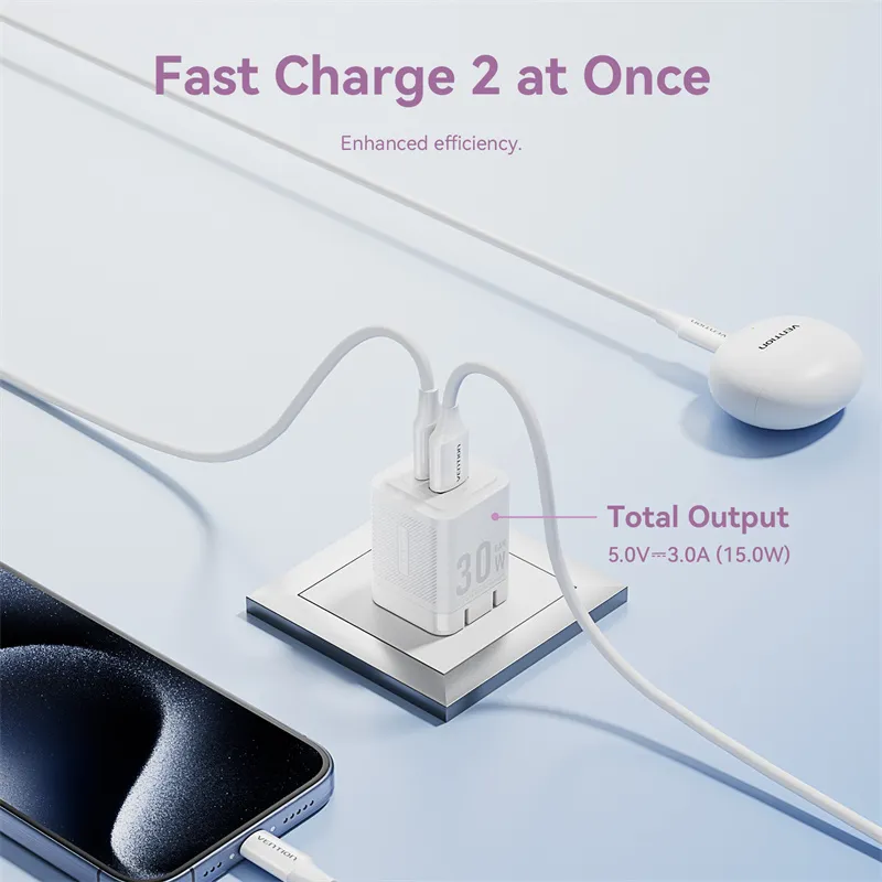 Buy VENTION 30W GaN Dual Port Charger with 60W USB-C Cable PD3.0/PPS, Fast Charging for iPhone 16/15, Galaxy S24/S23 Online in Pakistan - UGREEN PK
