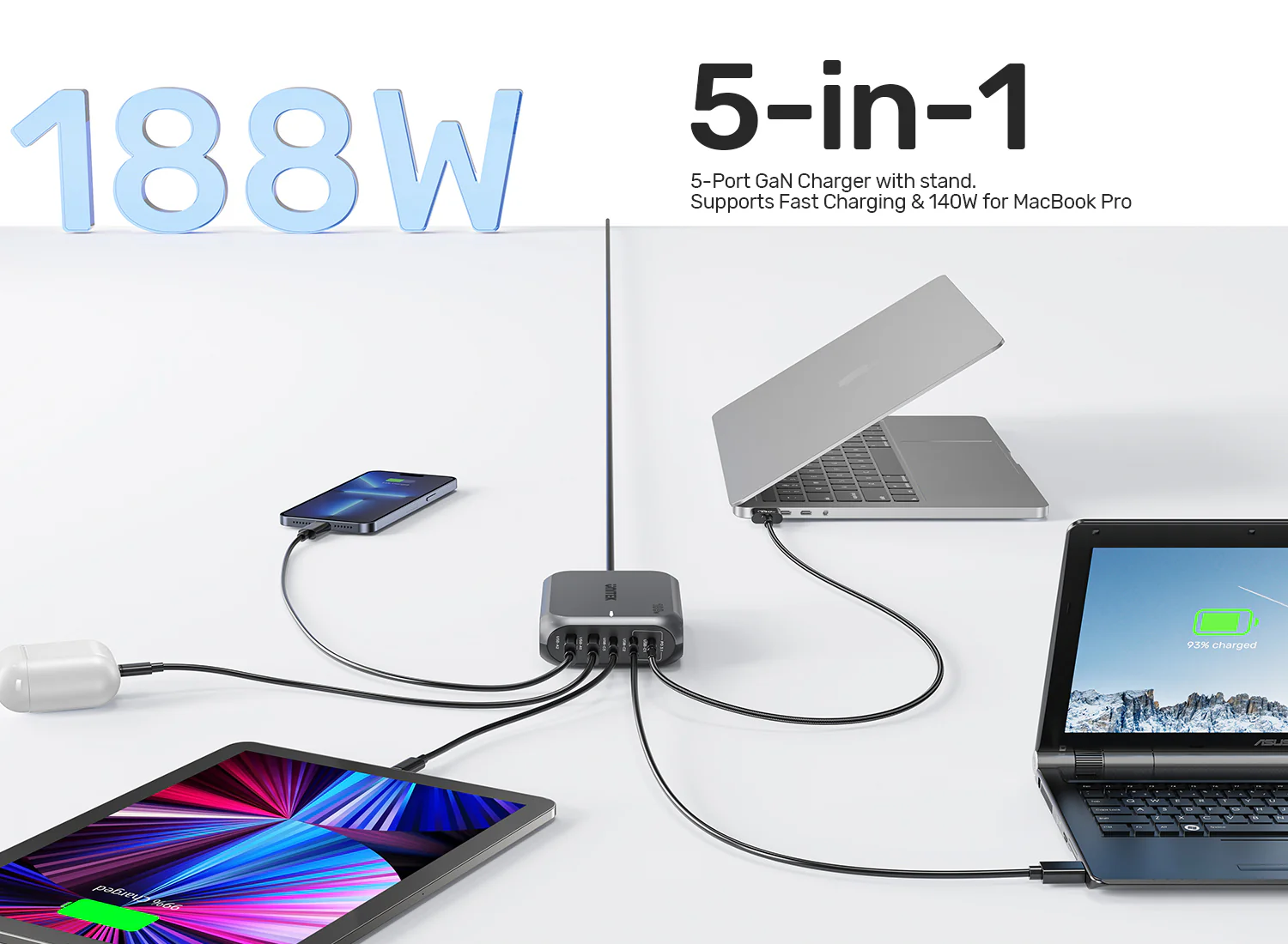 UNITEK 188W PD3.1 Desktop GaN Charging Station 5-Port Laptop & Phone Charger Buy UNITEK 188W PD3.1 Desktop GaN Charging Station 5-Port Laptop & Phone Charger Online in Pakistan - UGREEN PK