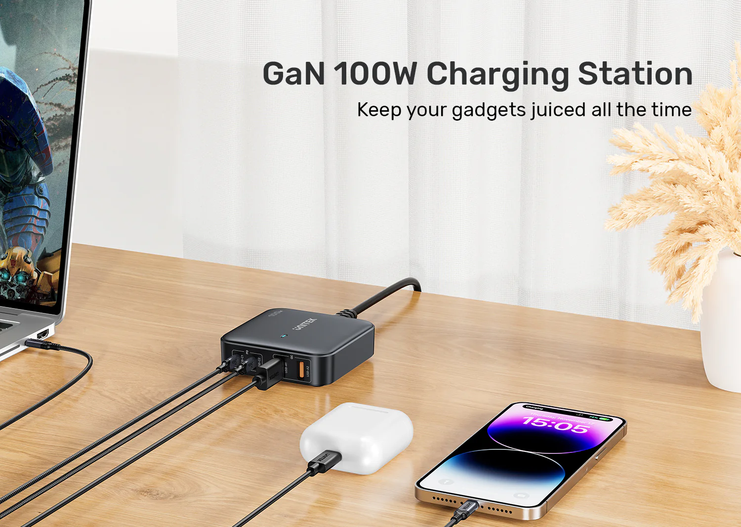 UNITEK 100W Desktop GaN Charging Station 4-Port Fast Charger with Stand Buy UNITEK 100W Desktop GaN Charging Station 4-Port Fast Charger with Stand Online in Pakistan - UGREEN PK