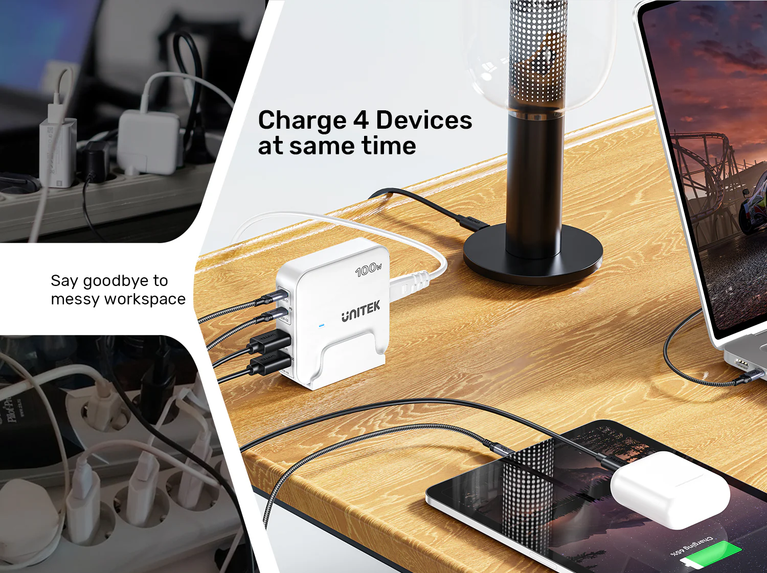 UNITEK 100W Desktop GaN Charging Station 4-Port Fast Charger with Stand Buy UNITEK 100W Desktop GaN Charging Station 4-Port Fast Charger with Stand Online in Pakistan - UGREEN PK