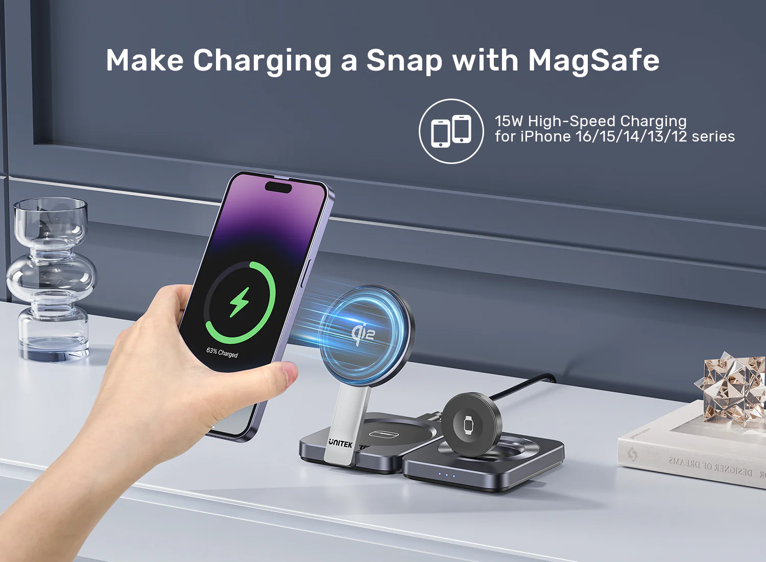 UNITEK Qi2 Foldable 3-in-1 Charging Station 15W MagSafe Wireless Charger Buy UNITEK Qi2 Foldable 3-in-1 Charging Station 15W MagSafe Wireless Charger Online in Pakistan - UGREEN PK
