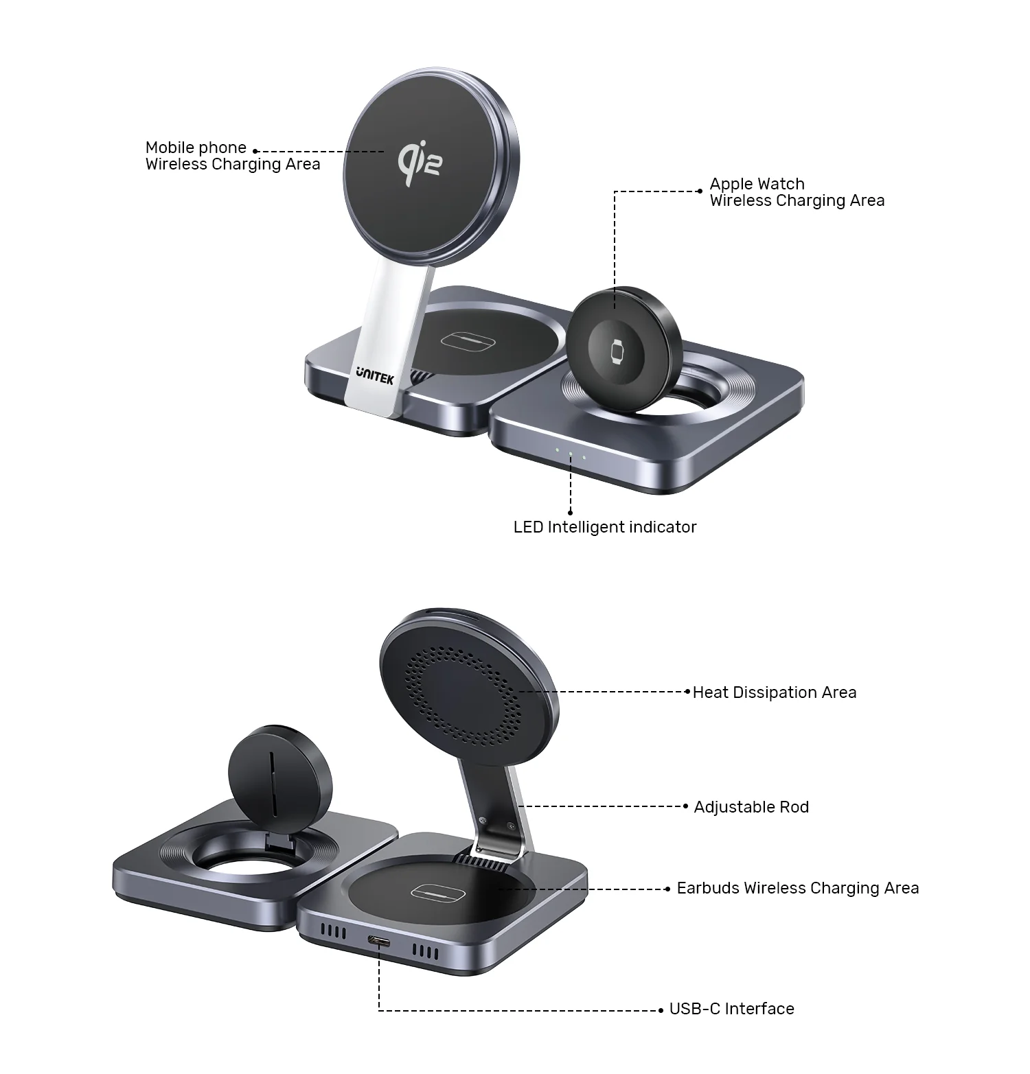 UNITEK Qi2 Foldable 3-in-1 Charging Station 15W MagSafe Wireless Charger Buy UNITEK Qi2 Foldable 3-in-1 Charging Station 15W MagSafe Wireless Charger Online in Pakistan - UGREEN PK
