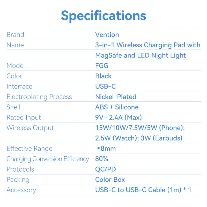 Buy VENTION 3-in-1 15W Wireless Charging Pad with MagSafe and LED Night Light Online in Pakistan - UGREEN PK