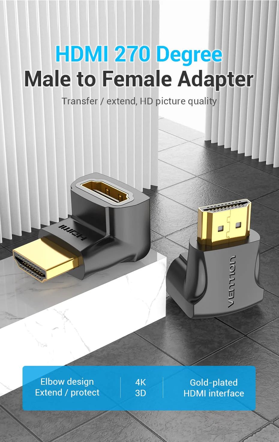 VENTION 4K@60Hz HDMI 270 Degree Male to Female Adapter Black – Gold-Plated Connector Buy VENTION 4K@60Hz HDMI 270 Degree Male to Female Adapter Black – Gold-Plated Connector Online in Pakistan - UGREEN PK