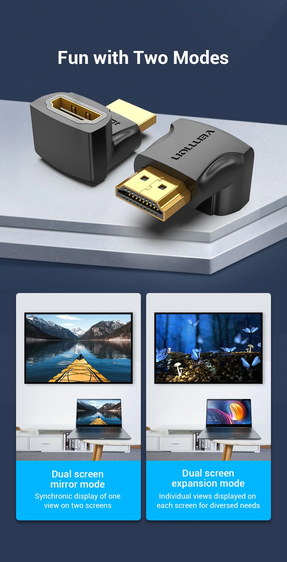 VENTION 4K@60Hz HDMI 270 Degree Male to Female Adapter Black – Gold-Plated Connector Buy VENTION 4K@60Hz HDMI 270 Degree Male to Female Adapter Black – Gold-Plated Connector Online in Pakistan - UGREEN PK