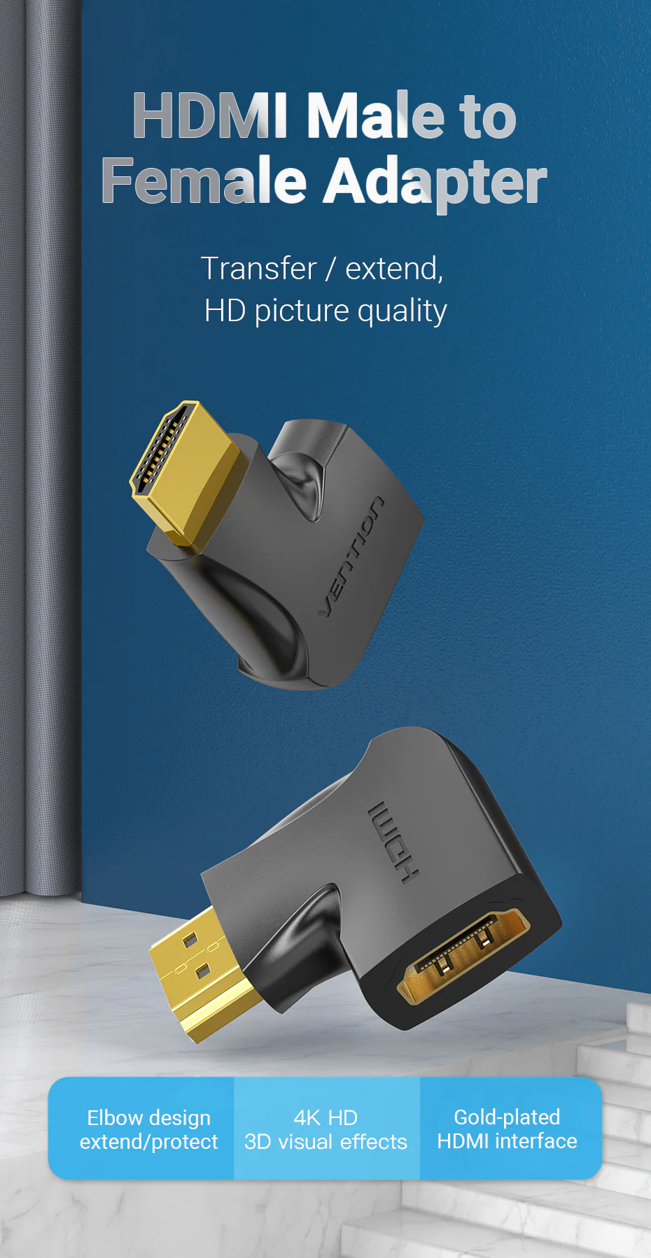 VENTION 4K@60Hz HDMI 270 Degree Male to Female Verticle Flat Adapter Black – Gold-Plated Connector Buy VENTION 4K@60Hz HDMI 270 Degree Male to Female Verticle Flat Adapter Black – Gold-Plated Connector Online in Pakistan - UGREEN PK