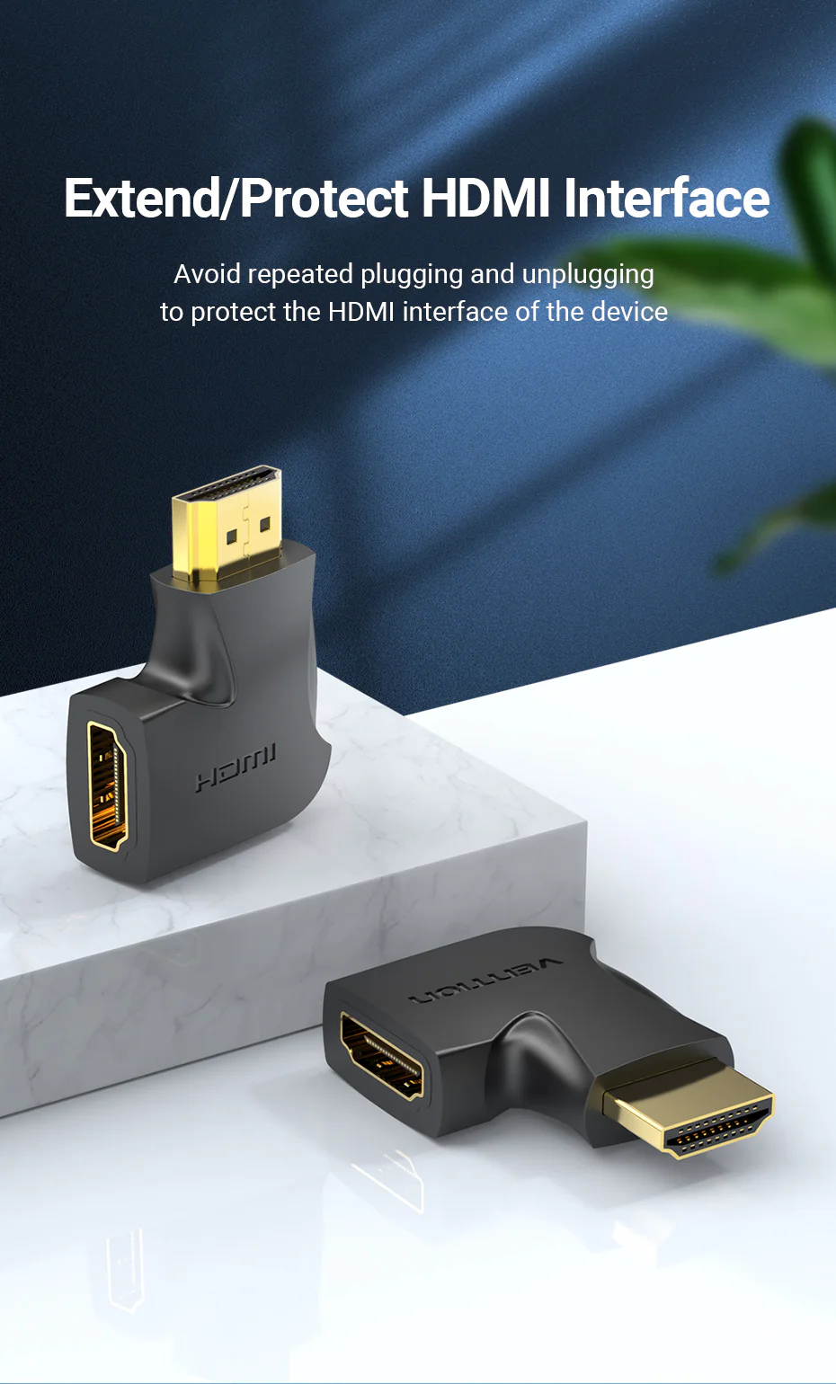 VENTION 4K@60Hz HDMI 270 Degree Male to Female Verticle Flat Adapter Black – Gold-Plated Connector Buy VENTION 4K@60Hz HDMI 270 Degree Male to Female Verticle Flat Adapter Black – Gold-Plated Connector Online in Pakistan - UGREEN PK
