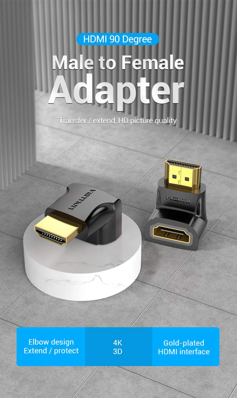 VENTION 4K@60Hz HDMI 90 Degree Male to Female Adapter Black – Gold-Plated Connector Buy VENTION 4K@60Hz HDMI 90 Degree Male to Female Adapter Black – Gold-Plated Connector Online in Pakistan - UGREEN PK