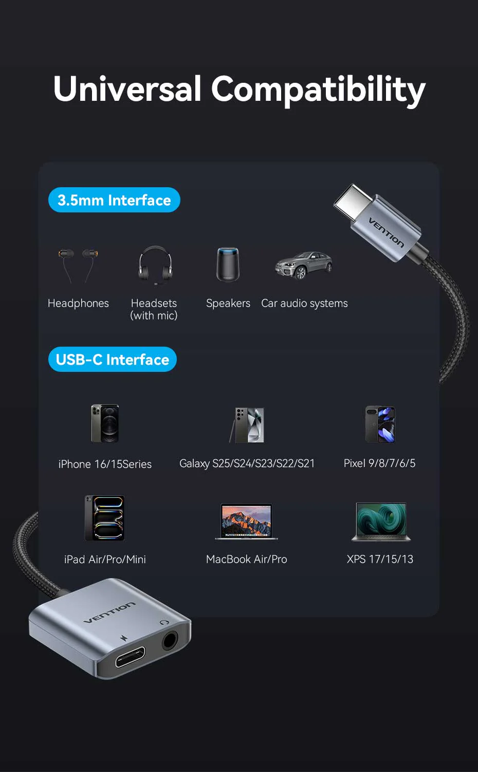 VENTION USB-C to Aux 3.5mm Hi-Fi Audio DAC Chip for PUBG Mobile / Free Fire, 60W PD Charging for iPhone 16/15 Pro Max, Galaxy S25/24 Ultra Buy VENTION USB-C to Aux 3.5mm Hi-Fi Audio DAC Chip for PUBG Mobile / Free Fire, 60W PD Charging for iPhone 16/15 Pro Max, Galaxy S25/24 Ultra Online in Pakistan - UGREEN PK