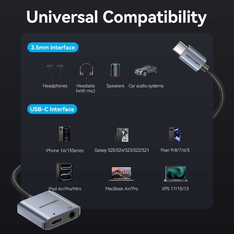 Buy VENTION USB-C to Aux 3.5mm Hi-Fi Audio DAC Chip for PUBG Mobile / Free Fire, 60W PD Charging for iPhone 16/15 Pro Max, Galaxy S25/24 Ultra Online in Pakistan - UGREEN PK